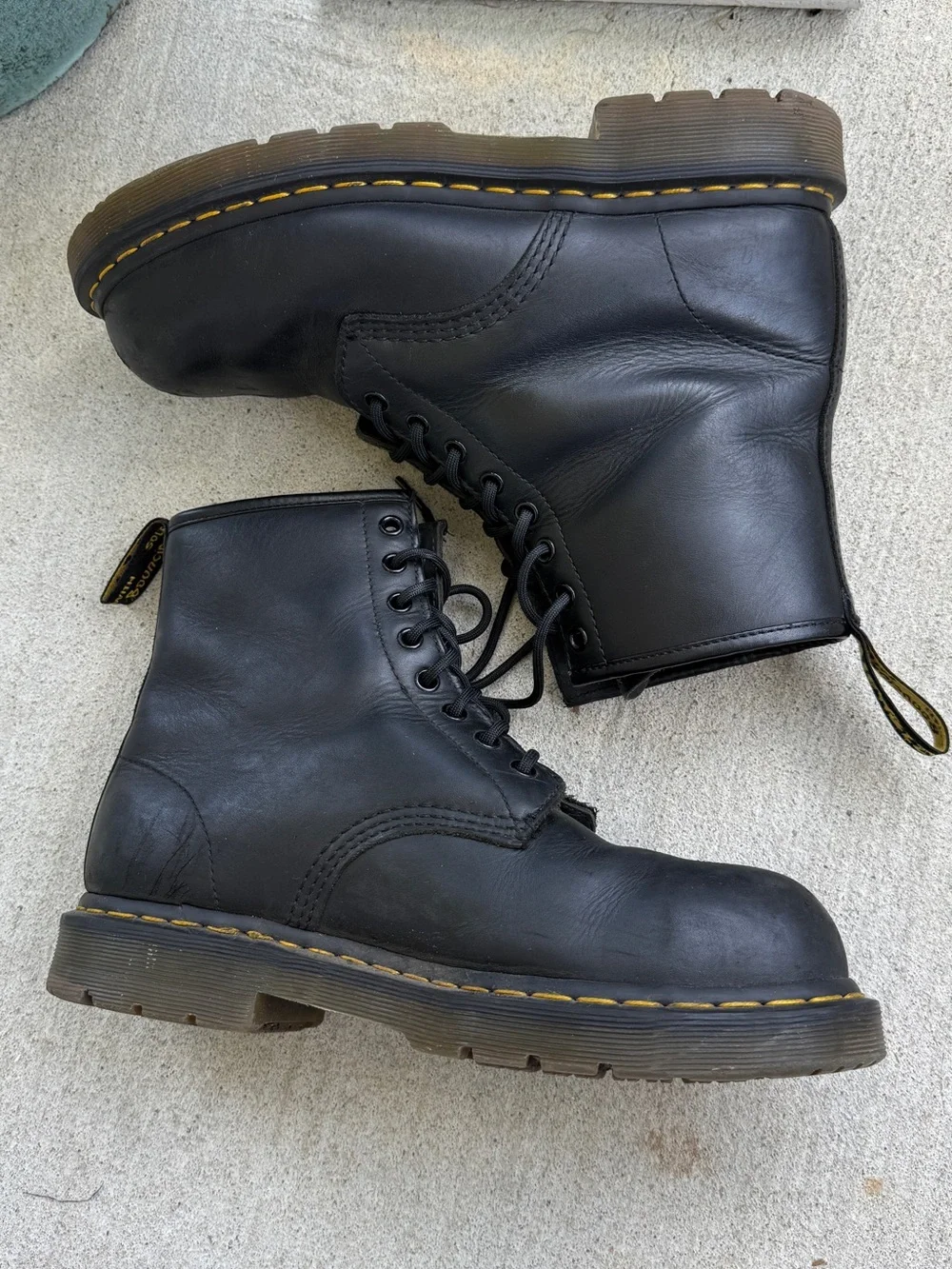 Dr. Martens steel toe slip resistant Black Leather 8-Eye Lace-Up Boots